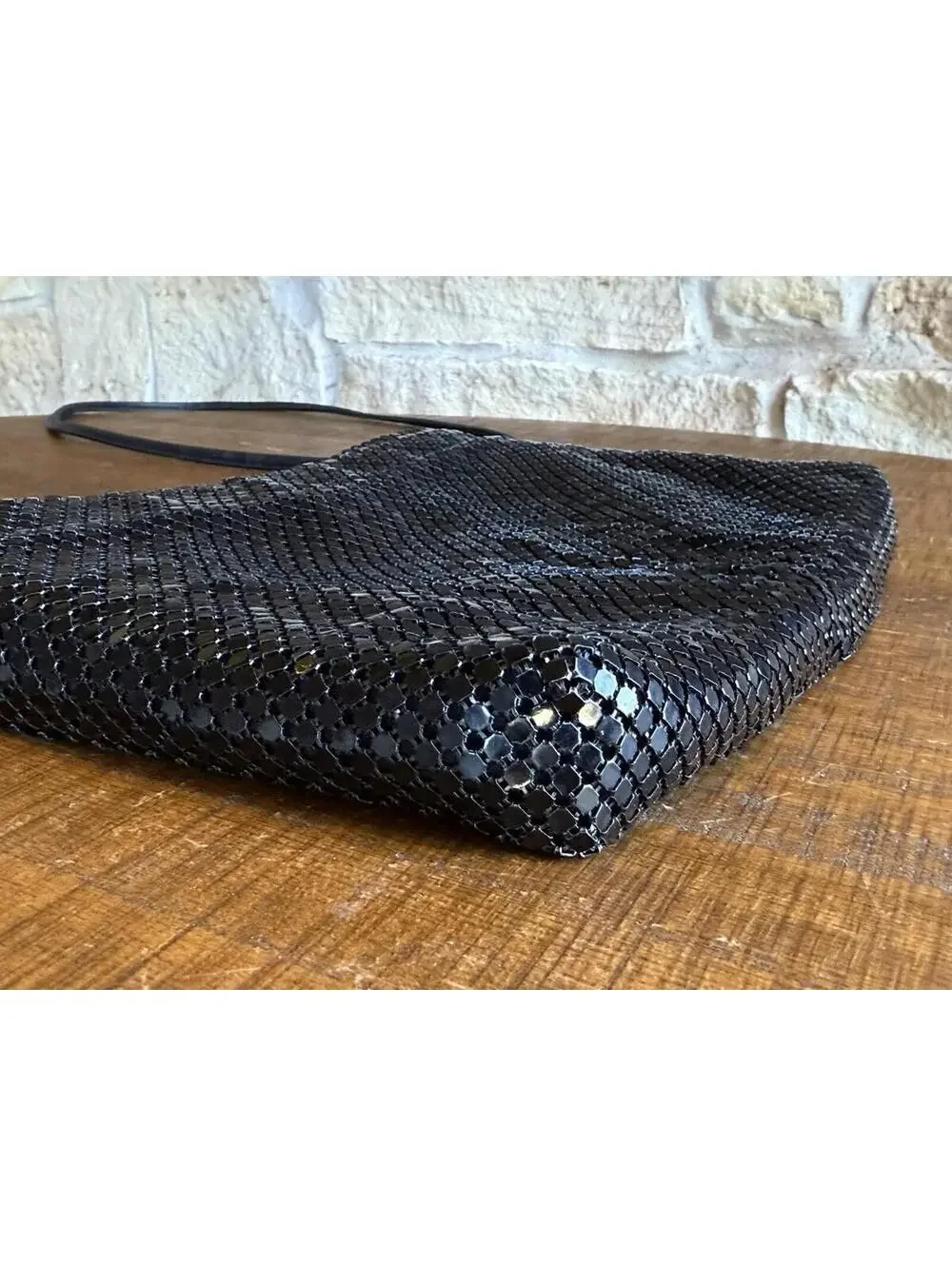 Vintage Whiting‎ & Davis Metal Mesh Purse – Black 1980s Crossbody Evening Bag